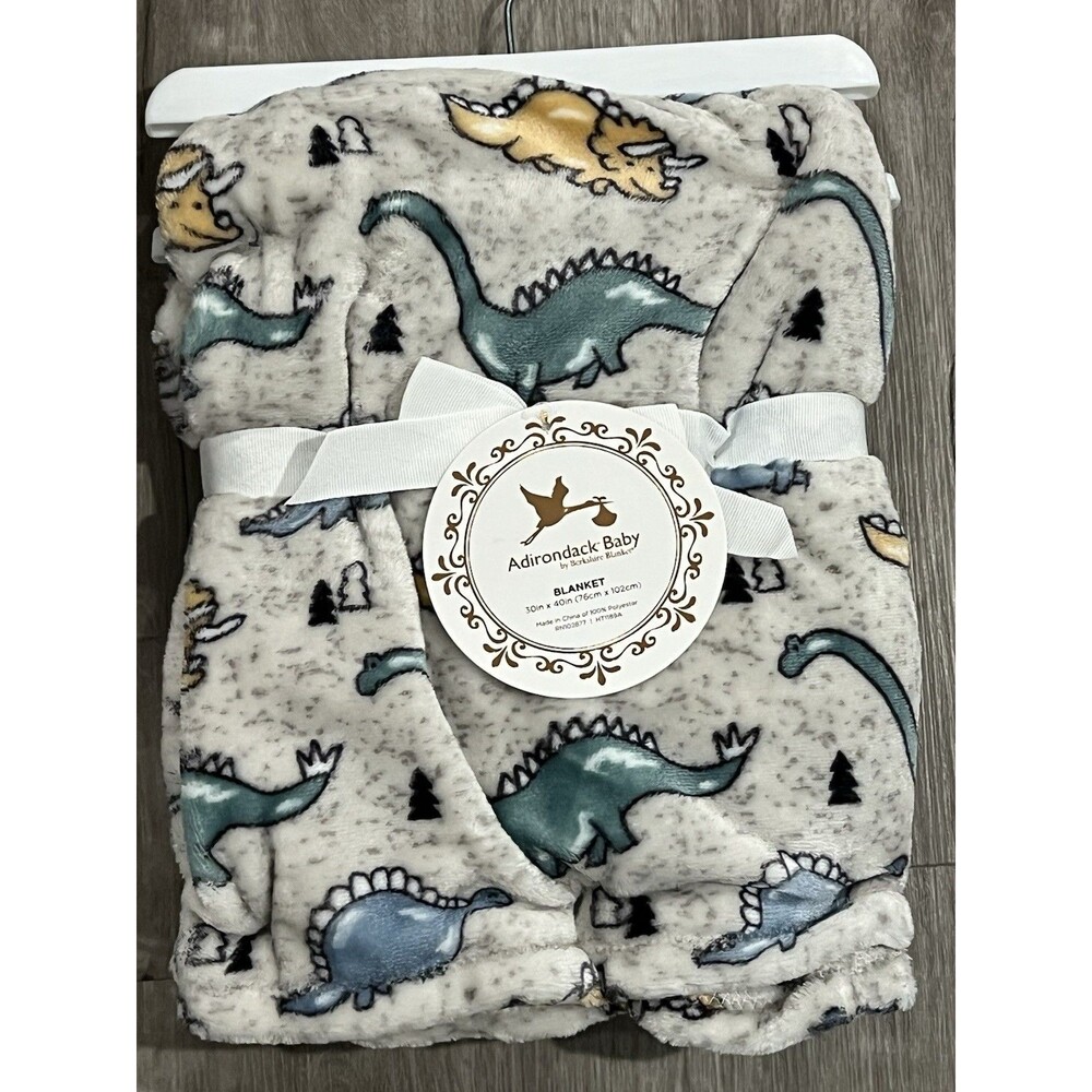 Adirondack Baby Blanket Colorful Dinosaur Gray Fleece Green Blue Yellow Dino New